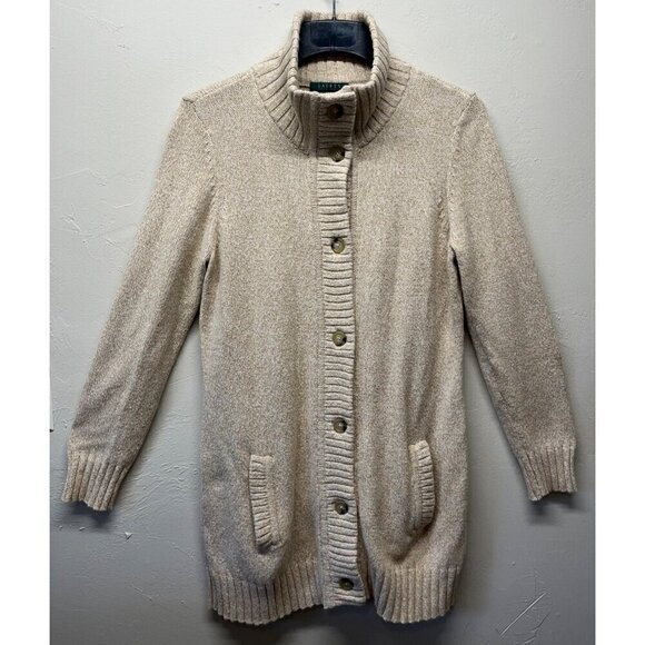 Lauren Ralph Lauren Womens Long Knit Cardigan Sweater Duster Button Up XL Cream - Picture 8 of 8